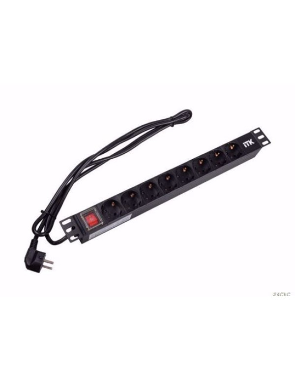 Блок розеток 19 (8шт)PDU с LED выключателем ПВХ 1U шнур 2м вилка DIN49440 (нем.станд) PH12-8D1-P ITK