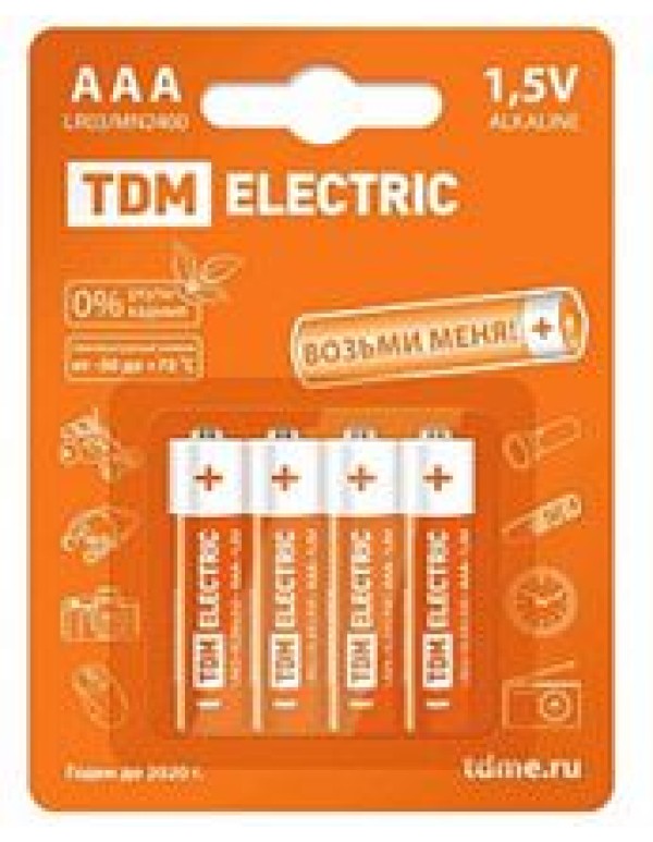 Батарейка (элемент питания) LR03 AAA Alkaline 1,5V BP-4 SQ1702-0006 TDM