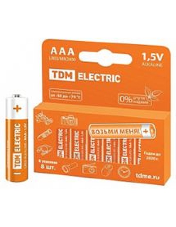 Батарейка (элемент питания) LR03 AAA Alkaline 1,5V PAK-8 SQ1702-0004 TDM