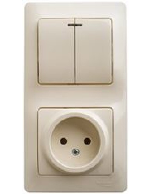 GLOSSA БЛОК: РОЗЕТКА и 2-кл. ВЫКЛЮЧАТЕЛЬ с подсв. БЕЖЕВЫЙ