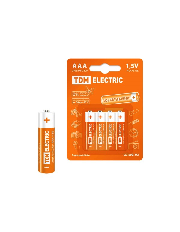 Элементы питания LR03 AAA Alkaline 1,5V BP-4 | SQ1702-0006 | TDM