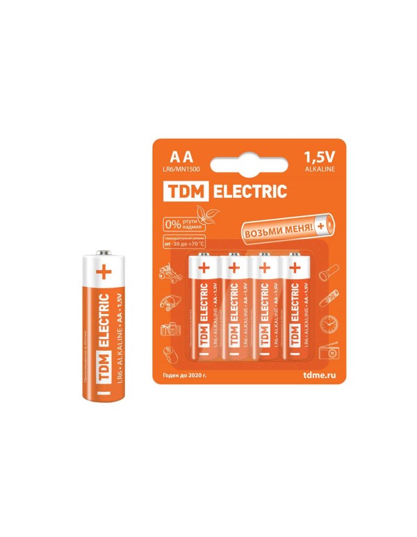 Элементы питания LR6 AA Alkaline 1,5V BP-4 | SQ1702-0003 | TDM