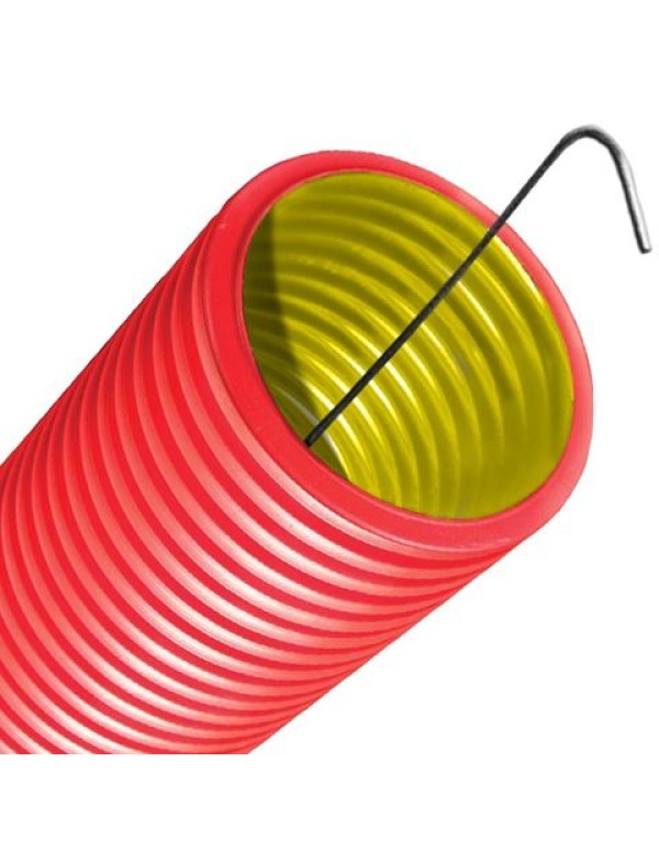 Труба двустенная гибкая DKC 75 мм, с протяжкой, с муфтой красная [бухта 50м]