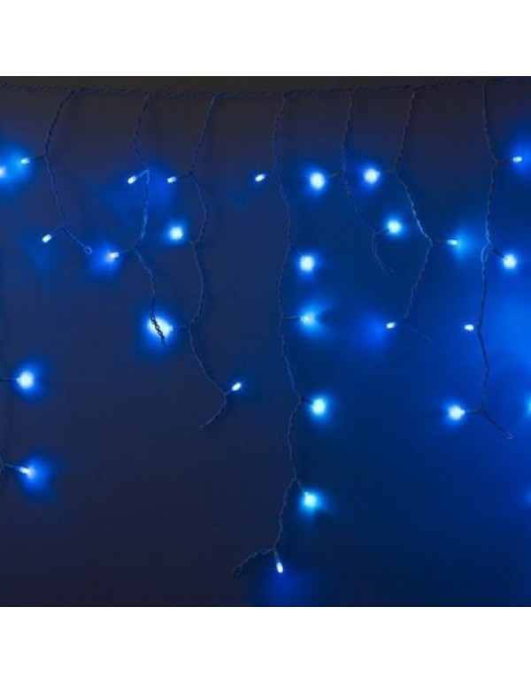 Гирлянда бахрома светодиодная 2,4х0,6м 88LED синий IP44, эффект мерцания,белый провод