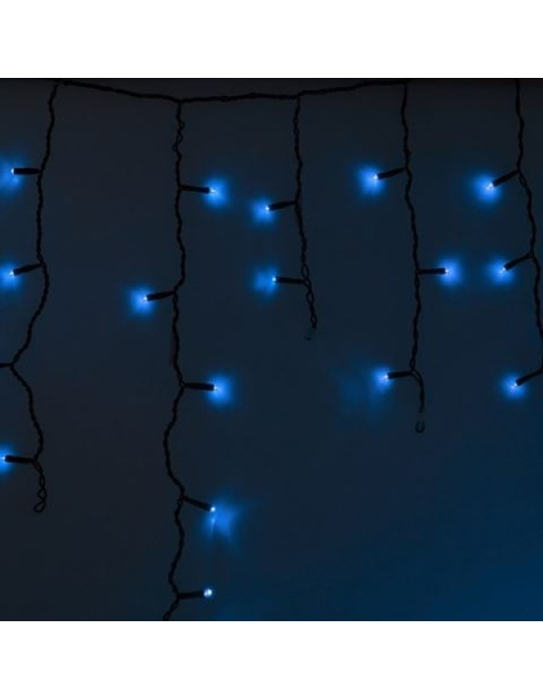 Гирлянда бахрома светодиодная 2,4х0,6м 88LED синий IP44, постоянное свечение,черный провод