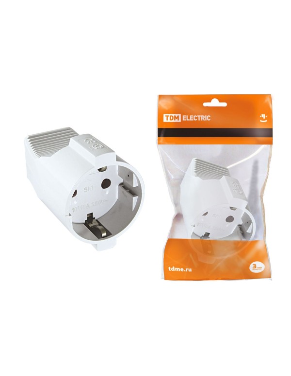 Кабельная розетка 2П+З с з/ш 16А 250B белая | SQ1806-0031 | TDM