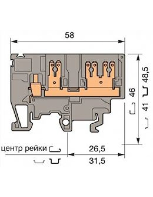 Зажим клеммный проходной ABB размер ячейки 6мм сечение провода 4.000мм? (1SNA115279R0200)