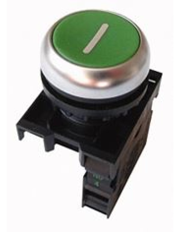 Кнопка в сборе, замыкающий контакт, зеленая с обозначением I