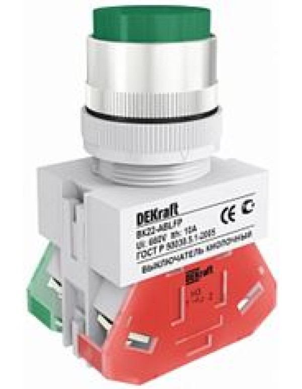 Кнопочный выключатель в сборе DEKraft зеленый без фиксации, (25019DEK)