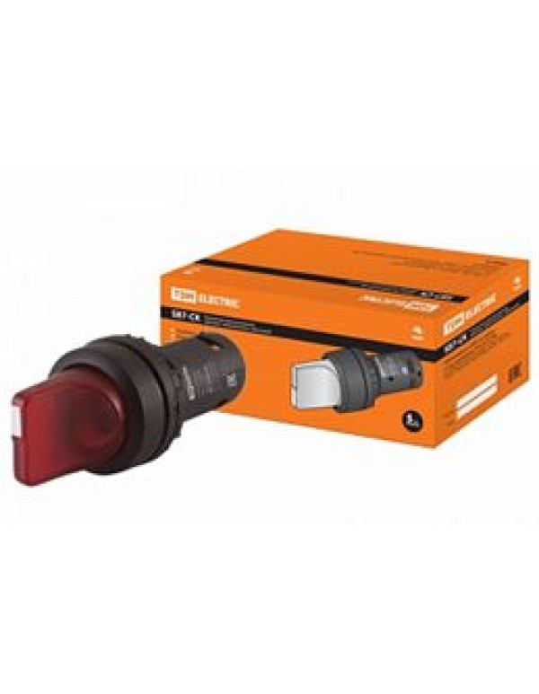 Переключатель на 2  положения с фиксацией SB7-CK2465-220V короткая ручка(LED) d22мм 1з+1р красный TD