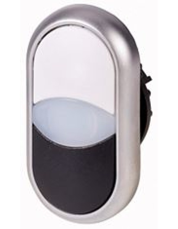 Сдвоенная кнопка с сигнальной лампой, без фиксации, цвет белый+черный