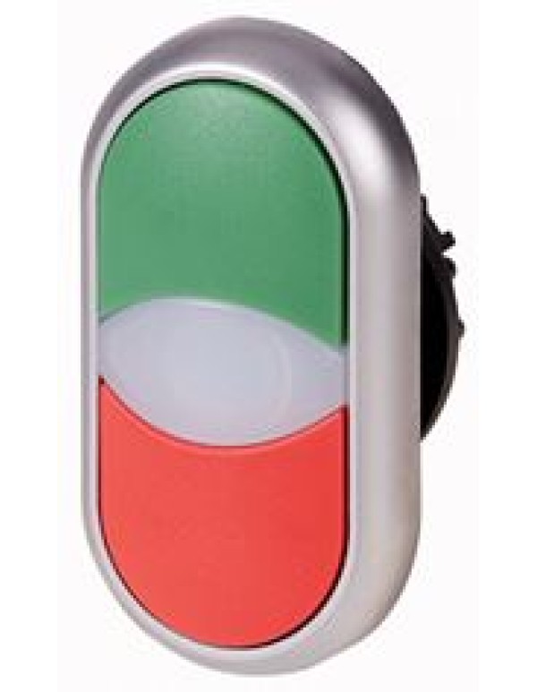 Сдвоенная кнопка с сигнальной лампой, без фиксации, цвет зеленый+красный