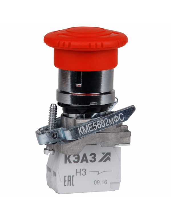 Кнопка КМЕ 5602мФС-красный-0но+2нз-гриб-фикс-IP65 | 248264 | КЭАЗ