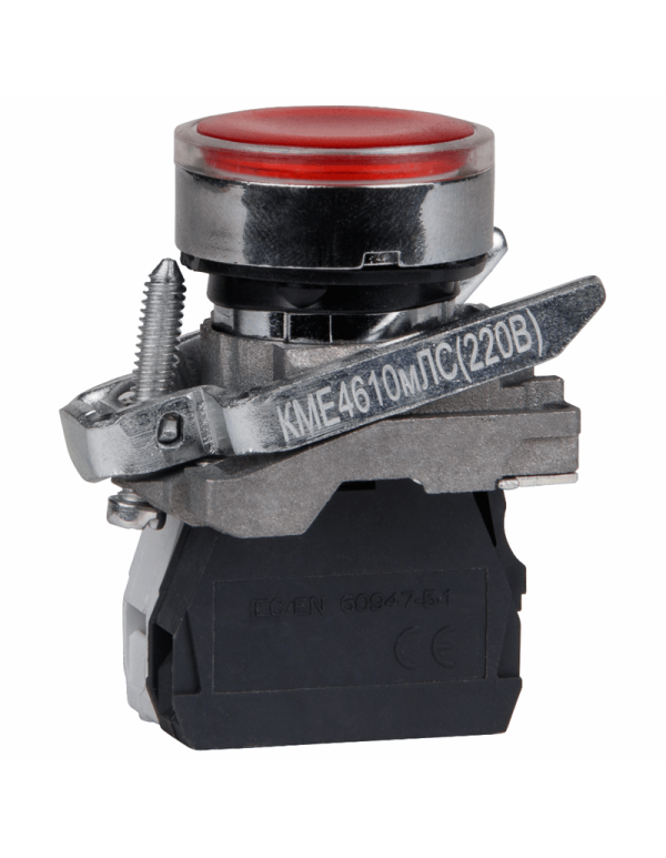 Кнопка КМЕ4610мЛС-220В-красный-1но+0нз-цилиндр-индикатор-IP65 | 248260 | КЭАЗ
