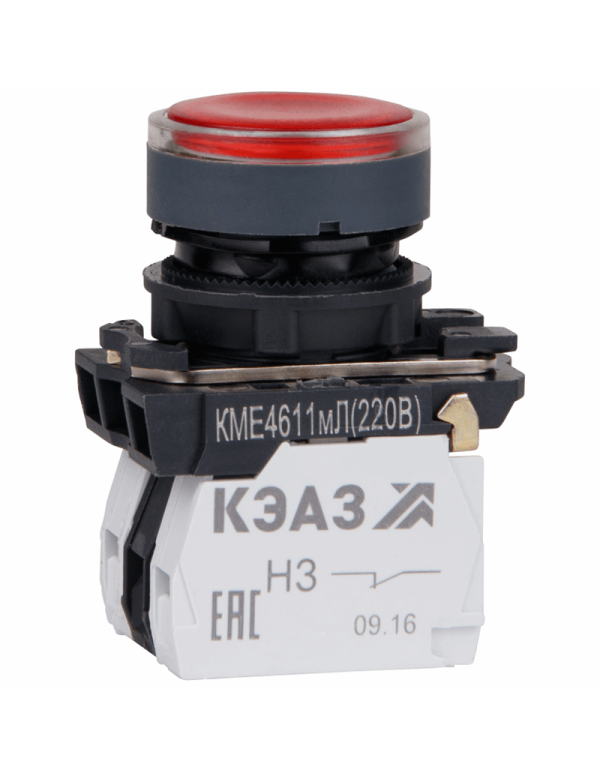 Кнопка КМЕ4611мЛ-220В-красный-1но+1нз-цилиндр-индикатор-IP65 | 248251 | КЭАЗ