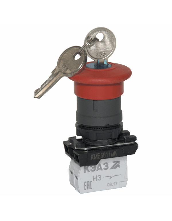 Кнопка КМЕ5611мК-красный-1но+0нз-гриб-ключ-фикс-IP65 | 248257 | КЭАЗ