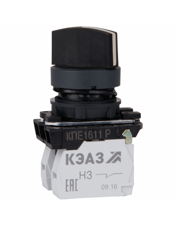 Переключатель КПЕ1611Р-черный-1но+1нз-ручка-фикс-2поз-IP65 | 248268 | КЭАЗ