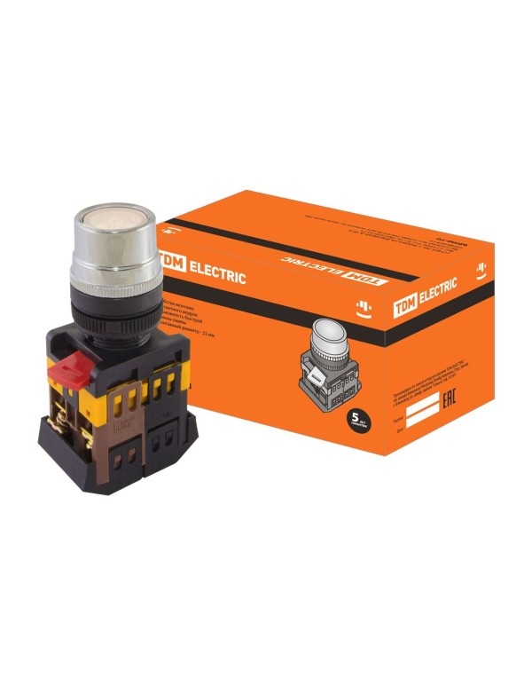 Кнопка ABLF-22 белый d22мм неон/230В 1з+1р | SQ0704-0028 | TDM