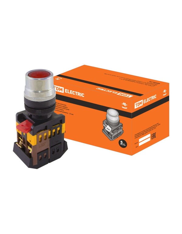 Кнопка ABLF-22 красный d22мм неон/230В 1з+1р | SQ0704-0001 | TDM