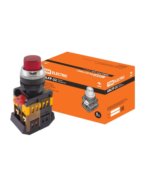 Кнопка ABLFP-22 красный d22мм неон/230В 1з+1р | SQ0704-0005 | TDM