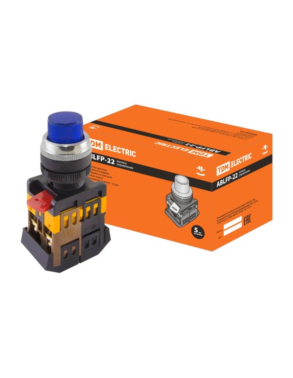 Кнопка ABLFP-22 синий d22мм неон/230В 1з+1р | SQ0704-0007 | TDM