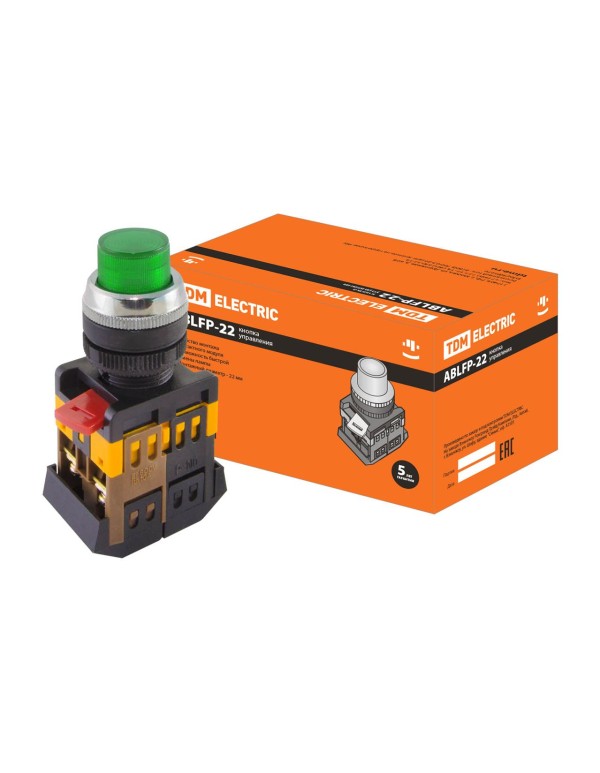 Кнопка ABLFP-22 зеленый d22мм неон/230В 1з+1р | SQ0704-0006 | TDM