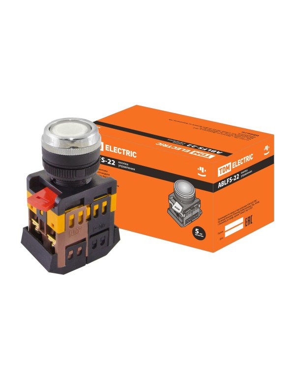 Кнопка ABLFS-22 белый d22мм неон/230В 1з+1р | SQ0704-0012 | TDM