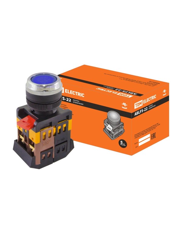 Кнопка ABLFS-22 синий d22мм неон/230В 1з+1р | SQ0704-0011 | TDM