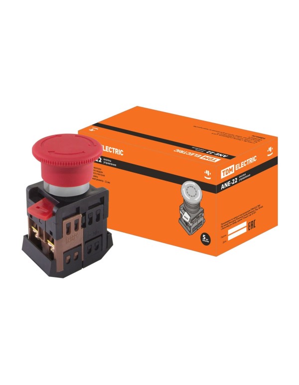 Кнопка AE-22  Грибок  с фиксацией красный d22мм 230В 1з+1р | SQ0704-0018 | TDM
