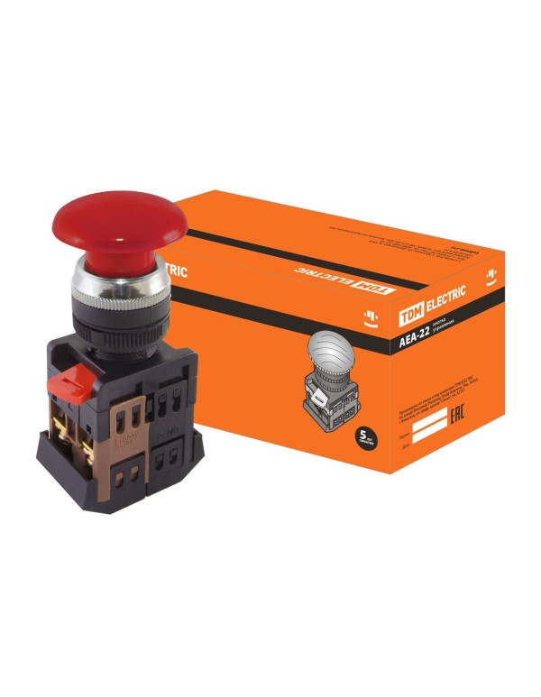 Кнопка AEА-22  Грибок  красный d22мм 1з+1р | SQ0704-0015 | TDM