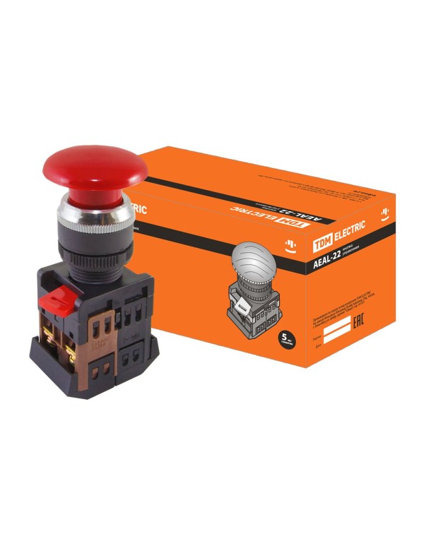 Кнопка AEAL-22  Грибок с фиксацией красный d22мм 230В 1з+1р | SQ0704-0020 | TDM