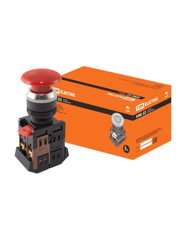 Кнопка ANE-22  Грибок с фиксацией красный d22мм неон/230В 1з+1р | SQ0704-0019 | TDM