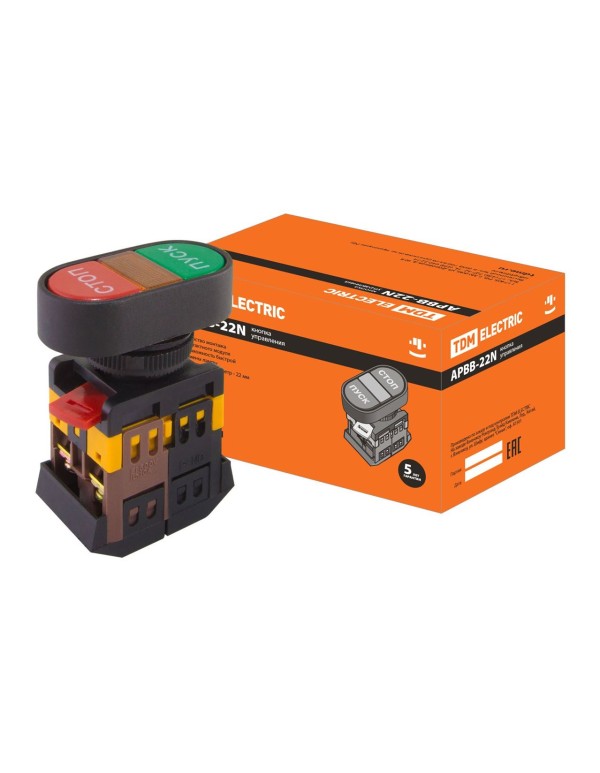 Кнопка APВВ-22N  Пуск-Стоп  d22мм неон/230В 1з+1р | SQ0704-0022 | TDM