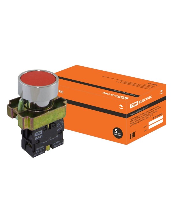 Кнопка BА41 без подсветки красный 1з | SQ0704-0058 | TDM