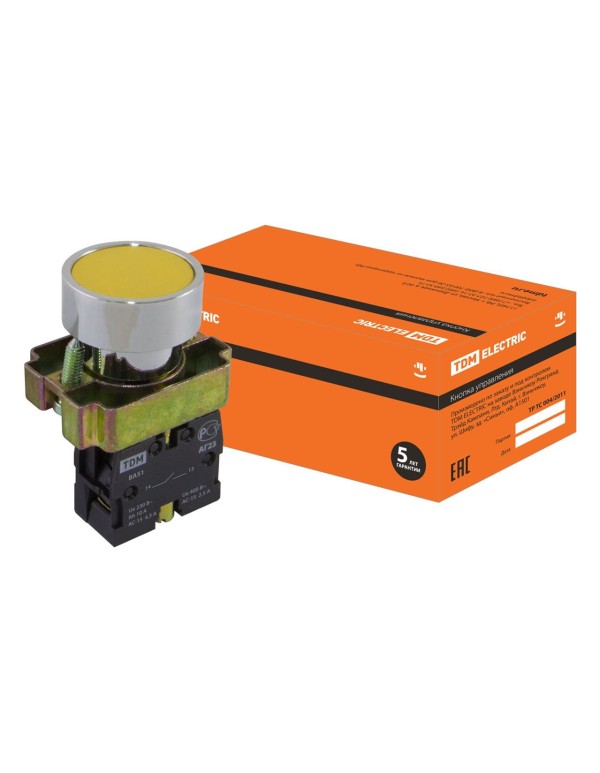 Кнопка BА51 без подсветки желтый 1з | SQ0704-0040 | TDM