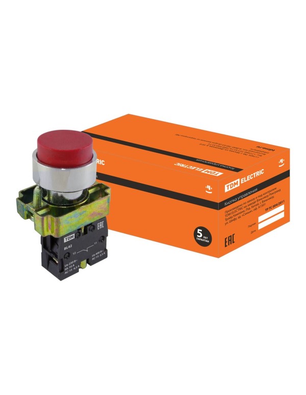 Кнопка BL42 без подсветки красный 1р | SQ0704-0049 | TDM