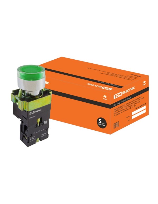 Кнопка BW3361 с подсветкой зеленый 1з | SQ0704-0054 | TDM