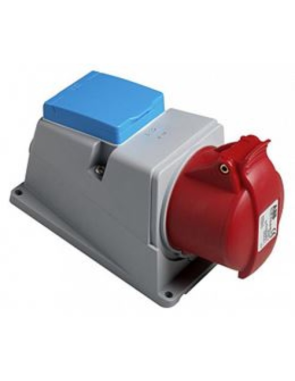 Адаптер: розетка 3P+N+E,16А и розетка  Schuko 10/16А 250В в боксе,IP44