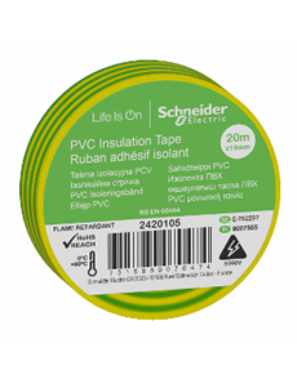 ИЗОЛЕНТА ПВХ 19мм Х 20м ЖЁЛТО-ЗЕЛЁНАЯ