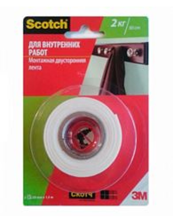 Клейкая монтажная лента Scotch для внутренних работ, 19мм х 1,5 м