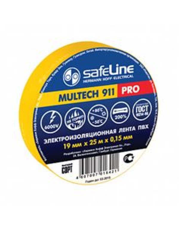 Лента Safeline самоклеящаяся изоляционная 19ммx25м желтая (12127)