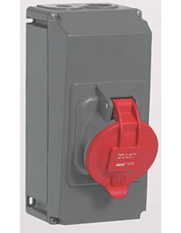 Накладная розетка Hypra в готовом корпусе с одним отверстием под сальник - IP 44 - 3К+З - 63 А - пластик | 053723 | Legrand