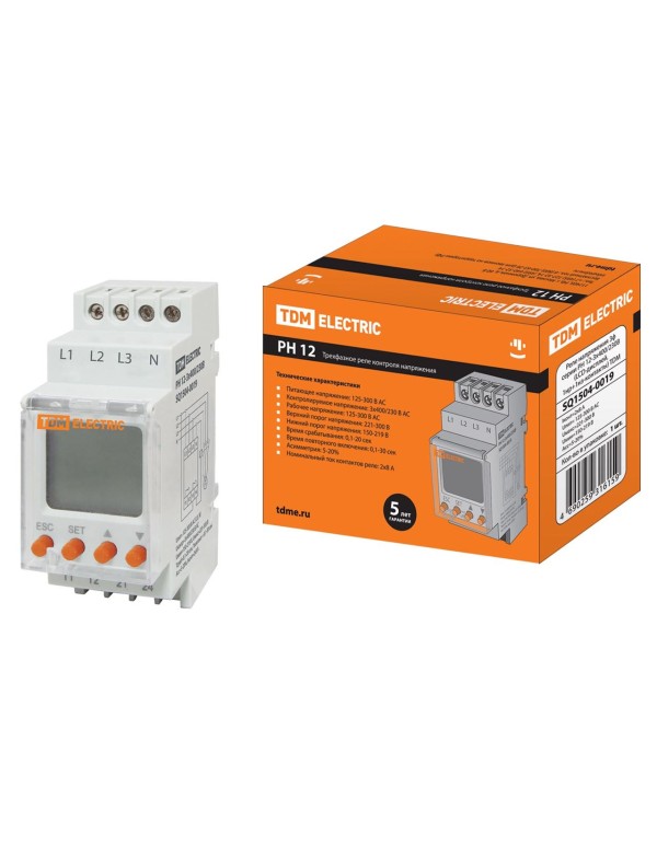 Реле напряжения РН 12-3х400/230В (LCD-дисплей, 1нр+1нз-контакты) | SQ1504-0019 | TDM