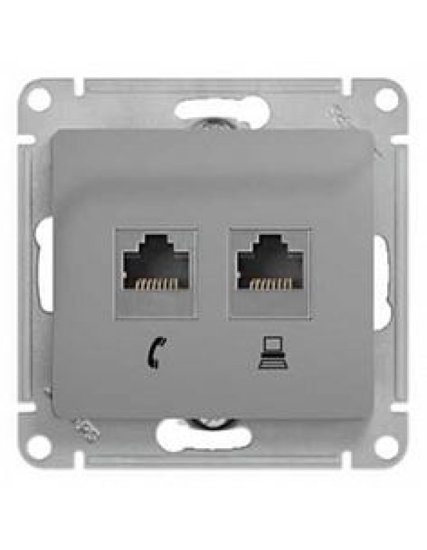 GLOSSA РОЗЕТКА двойная компьютерная RJ45+RJ45, кат.5E, механизм, АЛЮМИНИЙ