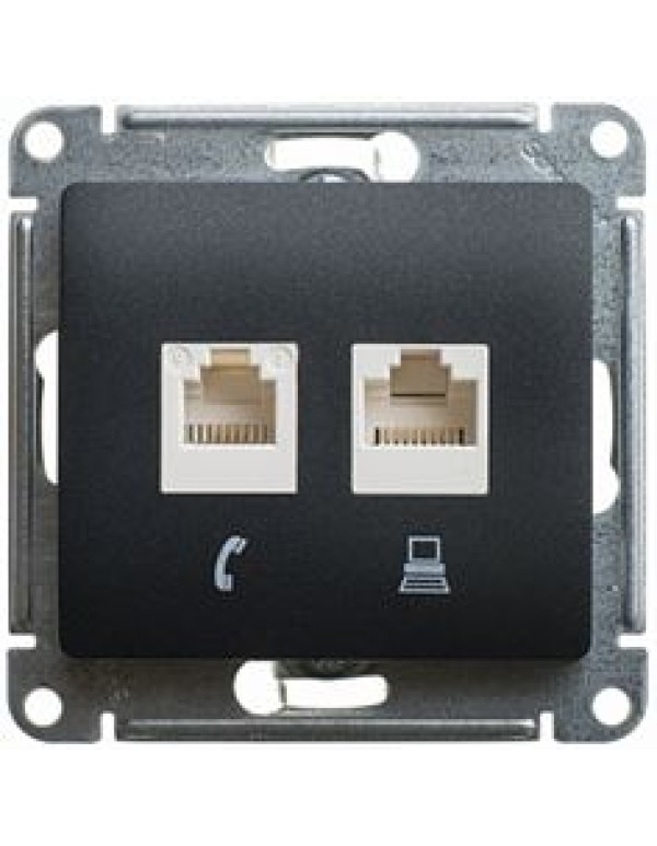 GLOSSA РОЗЕТКА двойная компьютерная RJ45+RJ45, кат.5E, механизм, АНТРАЦИТ