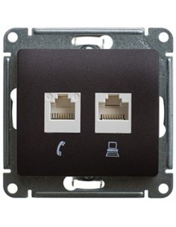 GLOSSA РОЗЕТКА двойная компьютерная RJ45+RJ45, кат.5E, механизм, ШОКОЛАД