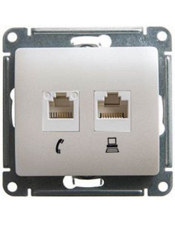 GLOSSA РОЗЕТКА двойная компьютерная RJ45+RJ45, кат.5E, механизм,ПЕРЛАМУТР