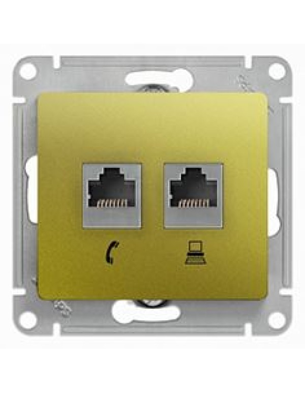 GLOSSA РОЗЕТКА двойная RJ11+RJ45, кат.5E,механизм, ФИСТАШКОВЫЙ