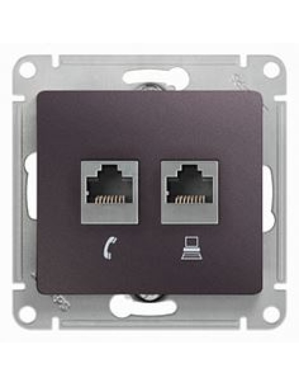 GLOSSA РОЗЕТКА двойная RJ11+RJ45, кат.5E,механизм, СИРЕНЕВЫЙ ТУМАН