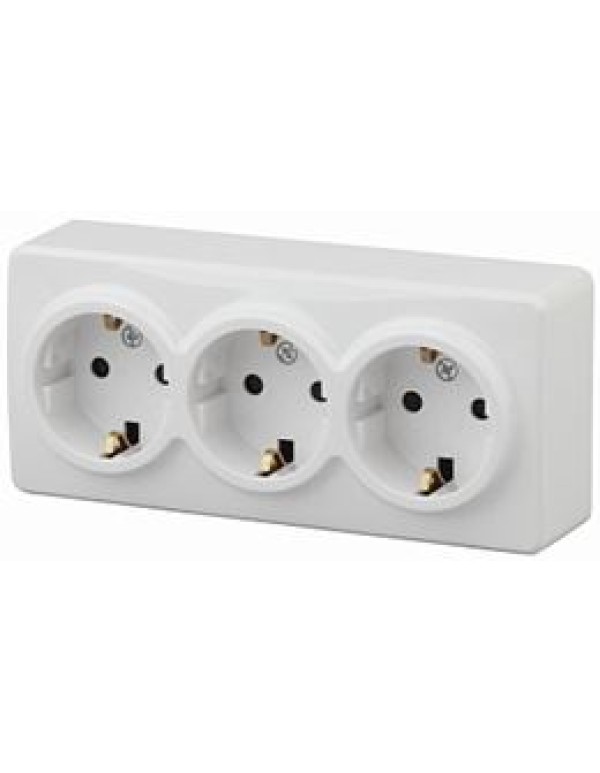11-2209-01 ЭРА Розетка 3х2P+E Schuko со шторками, 16АХ-250В, ОУ, Эра Эксперт, белый (6/60/1200)